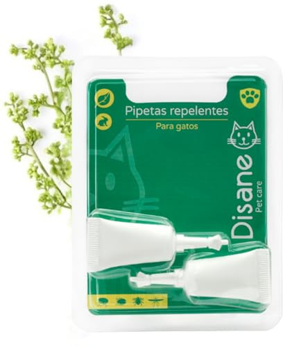 DISANE Pipetas Antiparasitarias para Gatos 100% Naturales | 2 Uds | 2 Meses de Protección contra Insectos y Parásitos: Pulgas, Garrapatas y Mosquitos | Antipulgas Sin Toxicidad para el Gato