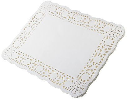 LJY 100 Pieces White Lace Rectangle Paper Doilies Cake Packaging Pads Wedding Tableware Decoration (12 x 16 inch)