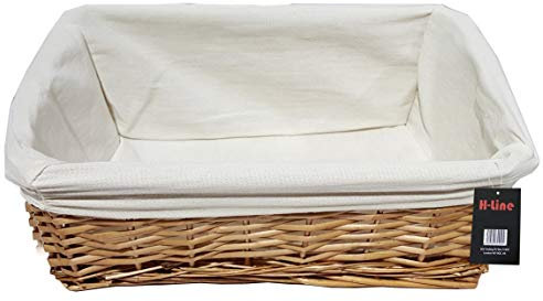 H-LINE LARGE Brown Wicker Willow Storage Basket with Cloth Lining Ideal for Christmas/Easter/Newborn Gift Hamper, Make Your Own Hamper