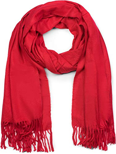 styleBREAKER Écharpe longue unisexe unie avec franges, châle d'hiver chaud, tissu doux en viscose 01017104, Rouge