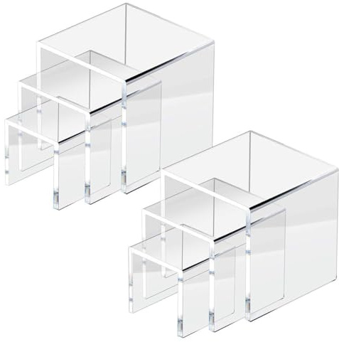 2 Sets Acrylic Display Risers for Funko POP Figures | Jewelry Display Riser | Clear Display Stands | Retail Displays Bridge Showcase for Cupcake Stands / Candy Dessert Table Decorations - 3x4x5