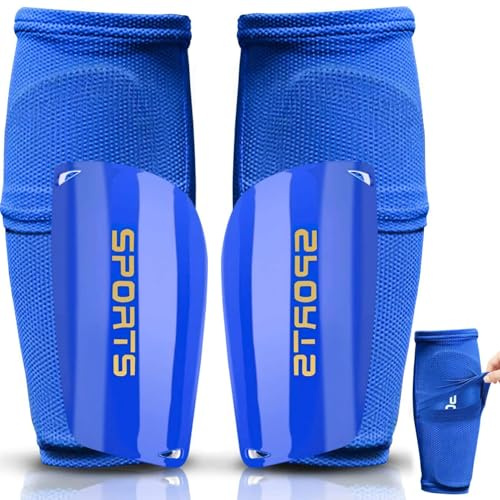 Mizijia Fußball-Schienbeinschoner Socke, Schienbeinschoner mit Tasche, Fußballspiel Schutz Beine Ärmel für Kinder, Jugendliche, Herren, Unisex Erwachsene (Blau, L)