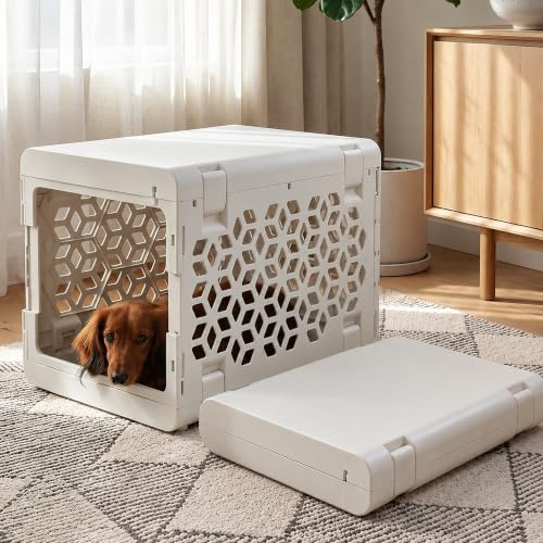 KindTail PAWD Faltbare Hundebox + waschbares Hundebett – Stilvolle Haustierbox mit bequemem PAWD Pad – sicheres Indoor-Welpen- oder Hundehütten-Set – leicht, kompakt & tragbar für Reisen – klein, weiß