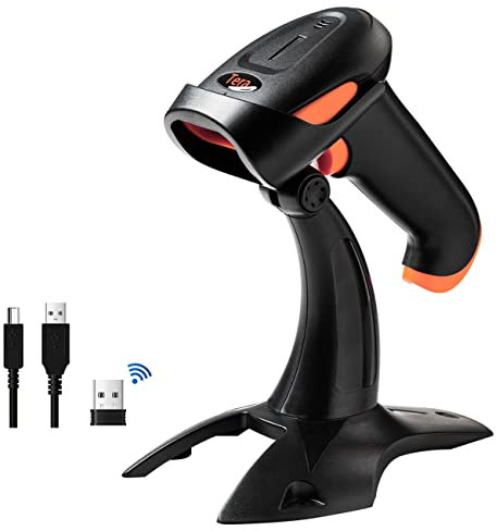 Scanner di codici a barre QR 2D wireless Tera con supporto, 3 in 1 compatibile con Bluetooth e lettore di codici a barre wireless a 2,4 GHz e USB cablato Lettore di codici a barre portatile HW0001