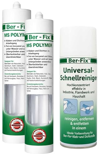 Ber-Fix® MS Polymer Transparent 2 x 290 ml + Schnellreiniger 400 ml – Set | Reserve für mehrere Klebestellen plus Reiniger; sinnvoll bei kleineren Ausbau-, Boots- und Reparaturprojekten.