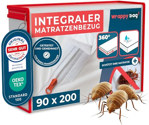 WRAPPYBAG Coprimaterasso Impermeabile - Protezione Integrale Anti-Acaro e Insetti - Coprimaterasso senza Trattamenti Chimici - Superficie in Cotone Morbida e Confortevole - 14 Taglie Disponibili
