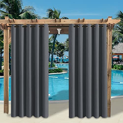 Rosnek Outdoor Vorhang Wetterfest mit Obere Ösen,2 Stück Outdoorvorhänge 213x180cm Outdoor Vorhänge Wasserdicht Außenvorhang,Winddicht Balkon Gardinen für Terrasse,Pergola,Pavillon