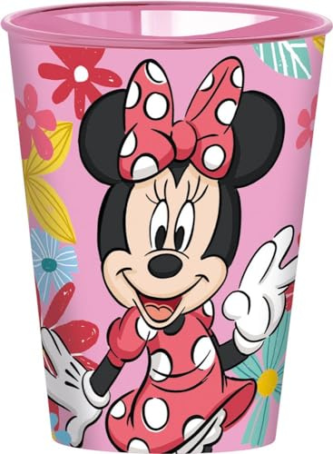 Disney Bicchiere rosa per bambine in plastica Minnie da 260 ml con beccuccio adatto per bere facilmente