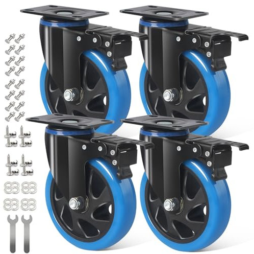 RRIUTO Rotelle per mobili 125 mm Rotella Girevole con A-B Freno, 4 ruote carico pesante rotazione 360°, ruote a piastre industriali fino a 800 kg (viti incluse)