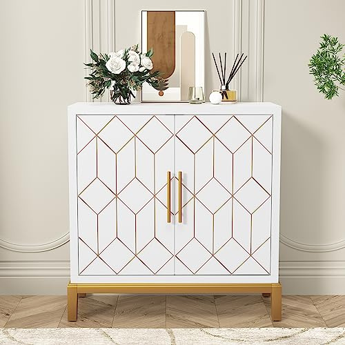 HOLTICO Cómoda aparador, armario de cocina, color blanco, con estante ajustable, independiente para cocina, sala de estar