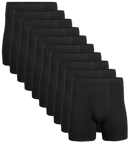 Gildan Men's Underwear Covered Waistband Boxer Briefs, Multipack, Black (10-pack), Small
