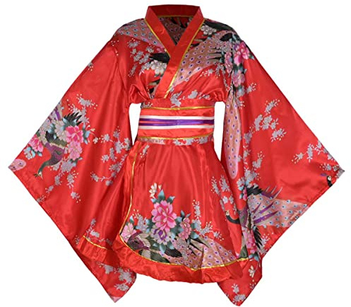 Disfraz de kimono corto sexy para mujer, disfraz de geisha yukata japonesa con cinturón, 27# Rojo, talla única