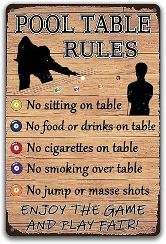 Vintage Bar Pool Room Accessories - Funny Metal Signs for Billiard Table - 8 x 12 in