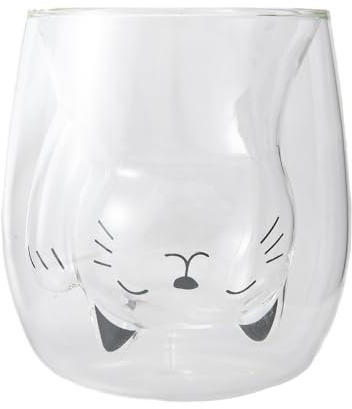 lachineuse - Tasse Chat Maneki Neko Blanc - Verre Double Paroi - Contenance 220 ml - Tasse Café, Thé, Chocolat Chaud, Cappuccino - Mug Déco Japonaise - Idée Cadeau Japon Asie