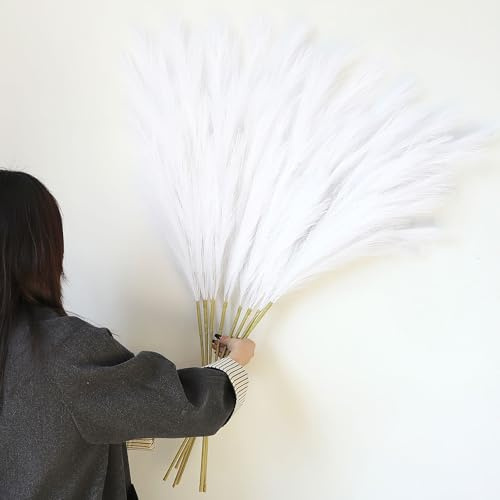 Larber 8 st falsk pampas gräs 113 cm, fluffig konstgjord pampas gräs förfalskat, pompöst gräs för vas hem bröllop dekor