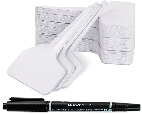 200Pcs 4 Inch T-Type Plant Name Tags Garden Labels Markers Plant Labels and Pen for Outdoor Plants - Waterproof Plastic Stakes for Outdoor Nursery