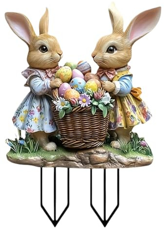 Gartenstecker Osterhasen zum Stecken | Osterdeko für Draußen | Garden Ostern Gartenstecker Osterdeko Vintage Osterhase Osterei Gartenschilder Osterdekoration Osterhase Ostereier für Garten Outdoor