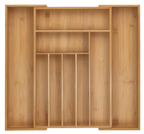 Relaxdays Besteckkasten, 7–9 Fächer, ausziehbarer Besteck Schubladeneinsatz, HxBxT: 5 x 30,5-50 x 47 cm, Bambus, Natur