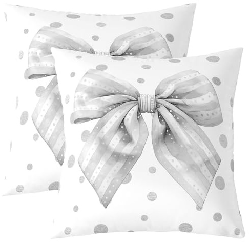 Loussiesd Coquette Bows - Set di 2 federe quadrate per cuscini 50 x 50 cm, motivo fiori di pesco, reversibili, per bambini, con fiocco grigio, decorazione per la casa, donne e uomini, stile