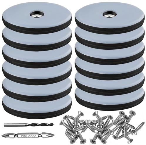 Teflongleiter zum Schrauben 12 Stück Bodengleiter Ø 50 mm (Rund | Schwarz) | Möbelgleiter mit 12 Edelstahlschrauben und 2 Bohrer Möbelgleiter-Set Effektiver Schutz Ihrer Möbel Stühle Böden