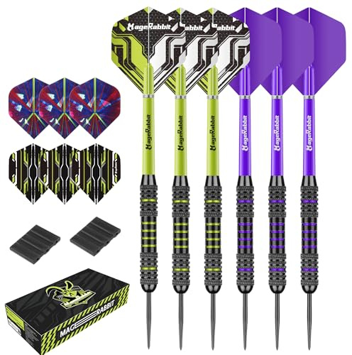 MageRabbit Fléchettes avec pointe en métal, 6 pièces Fléchettes en acier professionnelles avec 12 ailettes