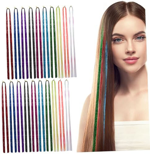 FOYTOKI 20 Stück Glitzernde Haarsträhnen aus Synthetischer Faser 90cm Lang Bunte Regenbogen Haarverlängerungen für Ponytails mit Komfortablem Tragegefühl