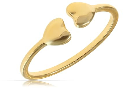 Made by Nami Herz Ring Gold Damen aus Chirurgischem Edelstahl 316L Verstellbarer Ring Herz Offenes Design Wasserfester Schmuck Geschenk zum Valentinstag