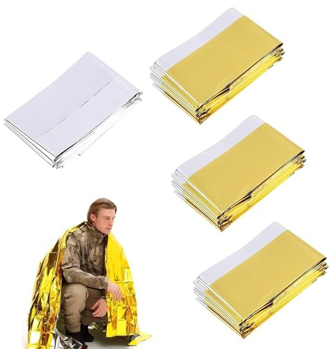 HFMYGS 4 Stück Rettungsdecke, Rettungsfolie, Emergency Blanket, Rettungsdecken, Notfalldecke, Erste Hilfe Decke Silber Gold, für Erste Hilfe Notfall (210cm X 130cm)