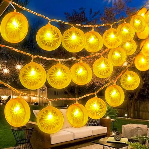 LIAVOP Guirlande Lumineuse Citrons 3M 20 LED à Piles, en tranches de citron, à piles– lumière citronnelle pour terrasse, chambre à coucher, fête