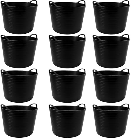 TUKA Pack de Capazos de Plástico 42 L – Profesional | Barreño, Cubeta Resistente Multiusos para albañilería, jardinería, Agricultura y hogar (2, Negro) (12, Negro)
