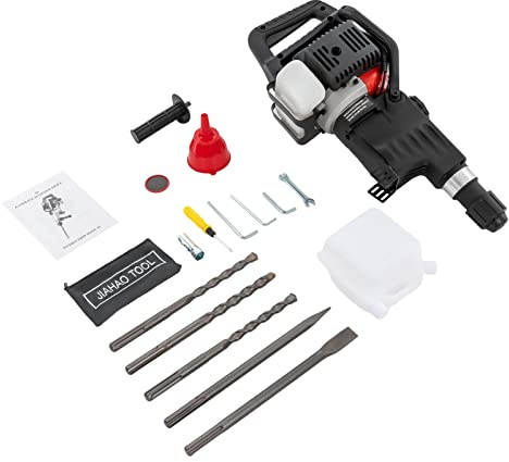 2 Stroke 33cc Jack Hammer Petrol Demolition Breaker Heavy Duty Concrete Breaker Chisel with Pointed and Flat Chisel, 3 Drills, Concrete Breaker Hammer for Demolition Work, 1000w