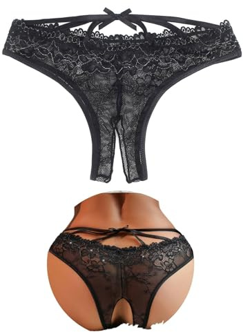 comeondear Perizoma Aperta Donna Pizzo Taglie Forti Nero,XXL