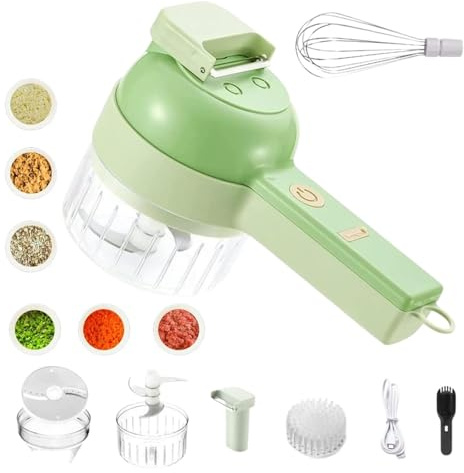 for Slice Ease Electric Chopper, 4 in 1 Multi-Functional Portable Electric Vegetable Cutter Set, Wireless Grinder, for Home Kitchen(Green + Egg Beater, Upgraded 1200mAh)