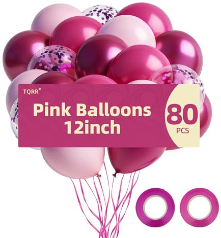 80pcs Pink Balloons, 12 inch Birthday Balloons, Party Balloons, Birthday Decorations, Helium Balloons for Bridal Shower Wedding Party Decorations