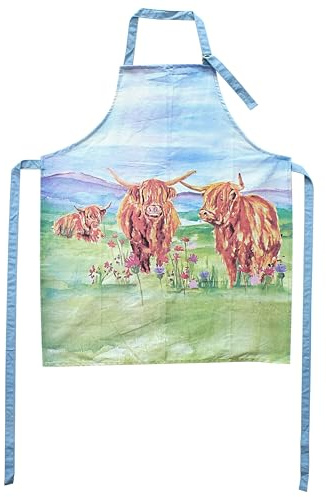 The Leonardo Collection Jennifer Rose Highland Cow Apron | Protective kitchen wear, suitable for cooking and baking, home chef essential, matches tea towel and oven glove