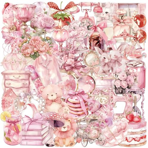 100pcs Pink Aesthetic Stickers - Waterproof PET Cute Vintage Decals for Scrapbook, Journaling & Collage, Vibrant Long-Lasting Design, Easy Apply and Remove - Perfect for Laptop, Phone, Home Decor