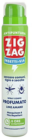 Zig Zag, Repellente, Insetti, Spray Antizanzare, Spray corpo al profumo di Lime Amaro, repellente per zanzare,zanzare tigre,zecche, 100 ml