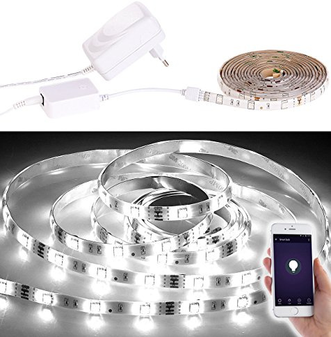 Luminea WLAN LED Streifen Set: WLAN-LED-Streifen, weiß, 2 m, Amazon Alexa & Google Assistant komp. (Set weiß, Farb-Stimmungslicht einfarbig, Band)