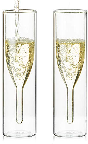 Sziqiqi Bulk Double Walled Crystal Champagne Flute Glasses, Classics Tulip Goblet Stemless Clear Glass Cups, Hand Blown Toasting Glasses for Catering, Weddings, Parties, Bars, Family Reunions, 2Pcs