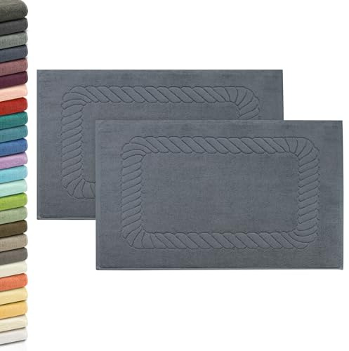 ZOLLNER 2er Set Badematten - weiche und saugstarke Duschvorleger - waschbar bis 95°C - Baumwolle - 50x70 cm in grau