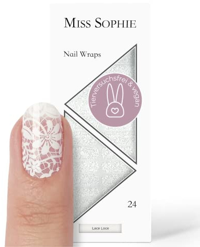 Original Miss Sophie Nagelfolien Lace Love I 24 ultra-dünne Nagellack-Streifen Transparent Weiß I Für Finger- & Fußnägel I Hält auf Natur- sowie lackierten, Acryl-, Gel- & Shellac-Nägeln
