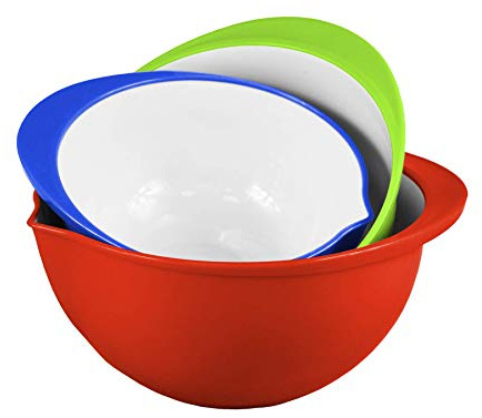 Colourful 3PC Plastic Mixing Bowls Set with Pouring Spout & Non-Skid Base: 3.8L, 2.8L & 1.9L - Style 3