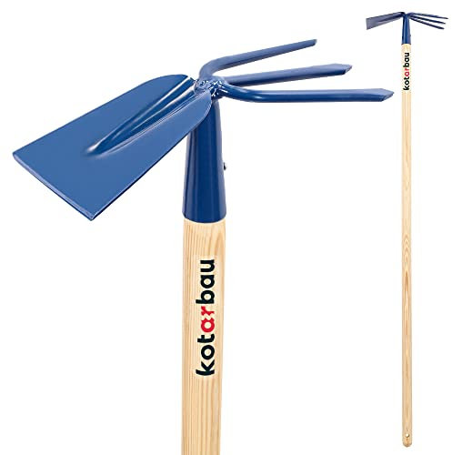 KOTARBAU® Hacke 90 x 120 mm Doppelhacke mit 3 Zinken Gartenhacke mit Langem Holzstiel 120 cm Gartengeräte Gartenzubehör Garten Handwerkzeuge Pflanzhake zum Aufhängen Umpflanzen Jäten Gartenpflege