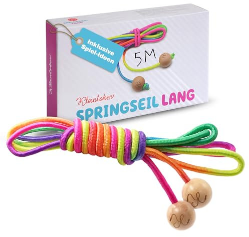 KLEINTOBER Springseil Kinder I Hüpfseil Set I Spielideen für Seilspringen I Springseil lang 500cm, verstellbar I kleine Weihnachtsgeschenke & Mitgebsel Kindergeburtstag
