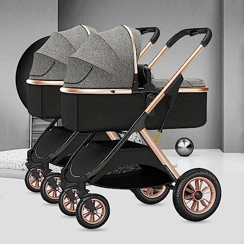 YCKEGEW Twin Passeggino Gemellare Doppio per Bambini affiancati,Passeggino a Due Vie Passeggino gemellare - Staccabile, Seduta Alta e capottina Regolabile (Color : Dark Gray)