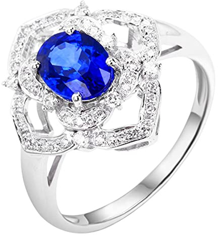 AMDXD Diamantring Weißgold 750 18 Karat Frauen, 1.44ct Saphir Hochzeitsring Blau, Blumen Trauringe 750 Weißgold mit Diamant Damen Echte Goldschmuck, Gr.48 (15.3)