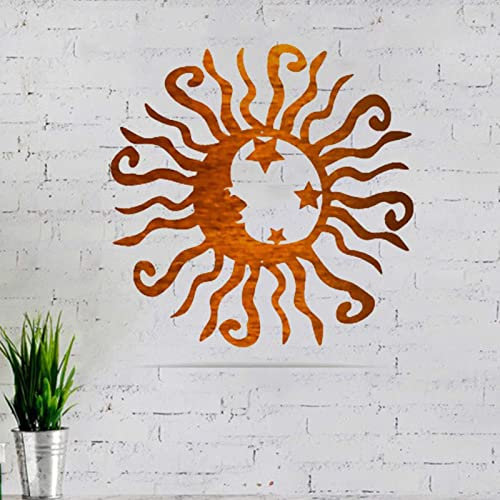 Metall-Wandkunst, Heimdekoration, Sonne und Mond, Metall-Wandkunst, Sonne, Mond und Sterne, Wandbehang, Plaketten, Ornamente, Eisen, Wandkunst, Skulptur, Schild für Zuhause, Wohnzimmer, Büro, Dekorati