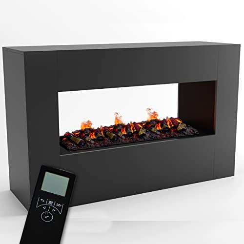 GLOW FIRE Wasserdampf Kamin KONSALIK (Standkamin) - Elektrokamin mit realistischen LED 3D-Flammen, Knistereffekt & Fernbedienung, 160x100x50 cm - Opti-Myst 1000 Elektro Kamin mit Holz-Deko, Grau
