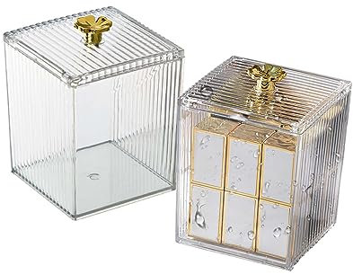 SVOCK 2 Stücke Wattestäbchen Behälter, Bathroom Organizer, Wattepadspender Wattepads Aufbewahrung, Badezimmer Organizer, Wattepads Aufbewahrung Transparent für Toilette Badezimmer Schlafzimmer