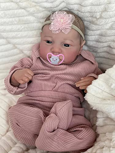 MineeQu 19 Zoll lebensechte wiedergeborene Babypuppe hergestellt aus Silikon Vinyl Ganzkörper anatomisch korrekte realistische Neugeborene Mädchen Puppen die echt Aussehen und Sich echt anfühlen